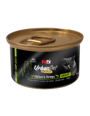 שימורים לחתול אורבן קט ברוטב עוף ושרימפס 70 גר'