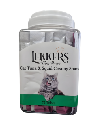 אריזת חיסכון 72 יחידות שלוקים לחתול LEKKERS בטעם טונה ודיונון